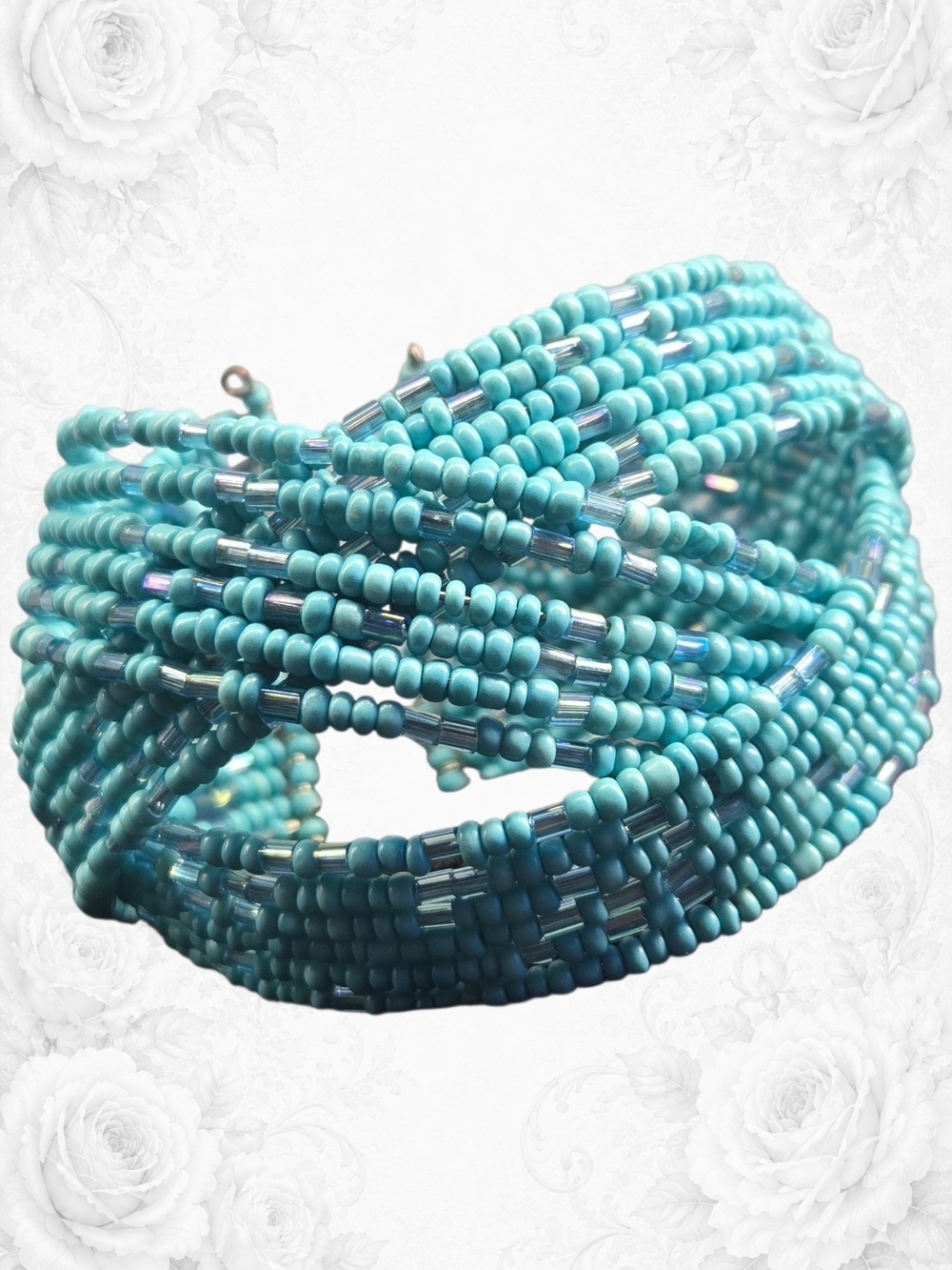 Handwoven Turquoise Seed Bead Bracelet Cuff